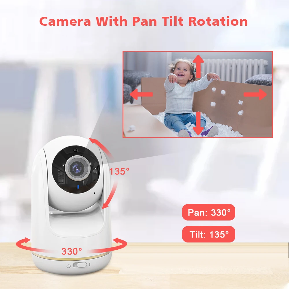 VB803 Baby Monitor 5 Inci 720P Lebih Besar Tampilan dengan Kamera 330 ° Pan 135 ° Tilt 3X Zoom 2 Way Audio Night Vision Babysitter Kamera