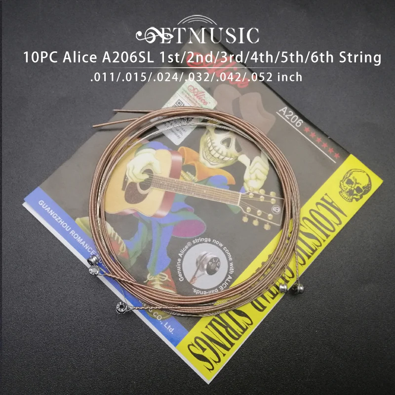 10Pcs Alice A206SL 1st 2nd 3rd 4th 5th 6th String Guitar String Third String for Acoustic Folk Guitar