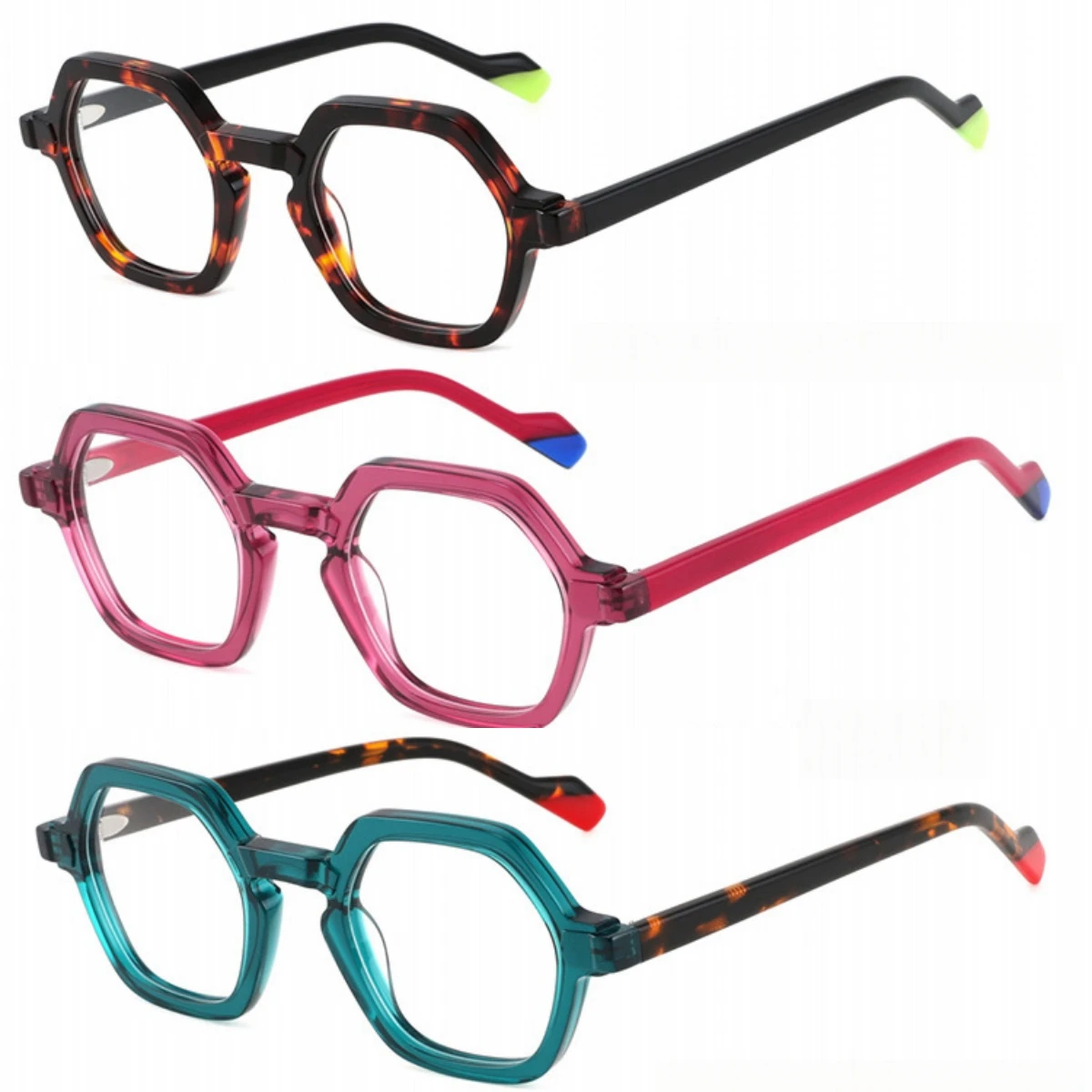 MCYFC Fashion Acetate Material Eyeglasses for Women Tortoise Green Red Split Joint Glasses Frames for Men Western Style Eyewear