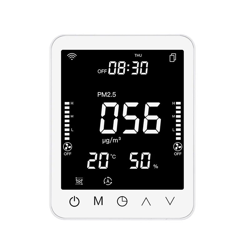 

Smart real time display of indoor temp humidity PM2.5 optional WIFI fresh air ventilation controller