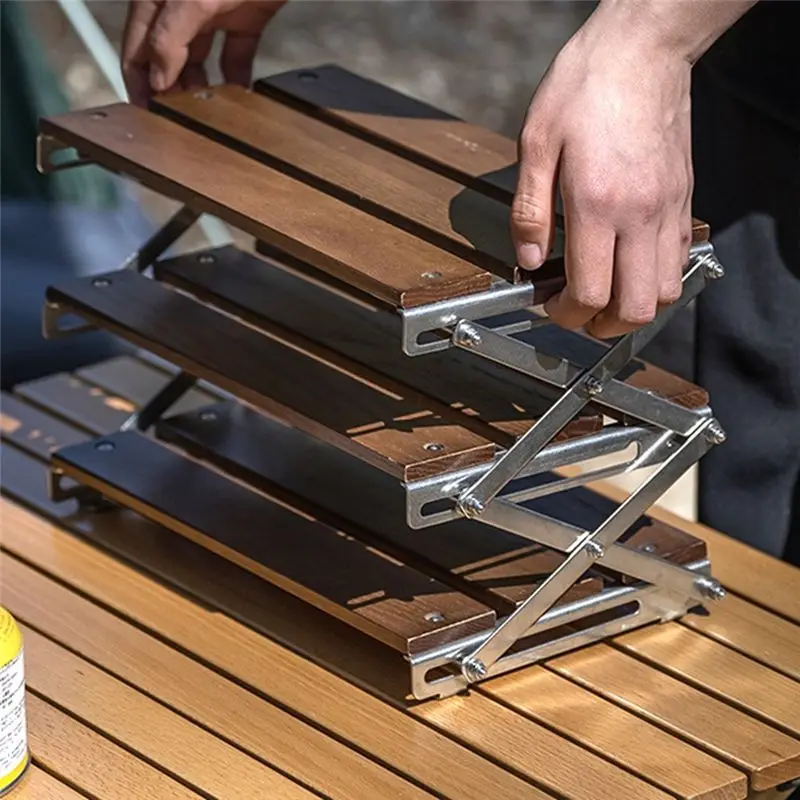 AB39-رف التخييم في الهواء الطلق المحمولة 3-Tier رف يسهل حملها طوي نزهة التخييم الشواء طاولة قابلة للطي ، اتقان غرامة #2