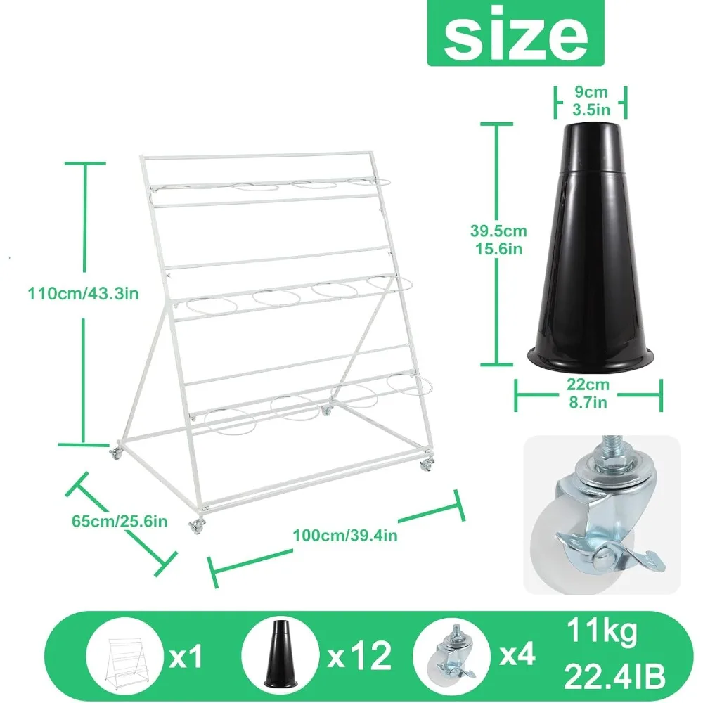 3-Tier Metal Flower Display Stand with White Buckets for Florist Shop, Patio, Garden, Outdoor Events