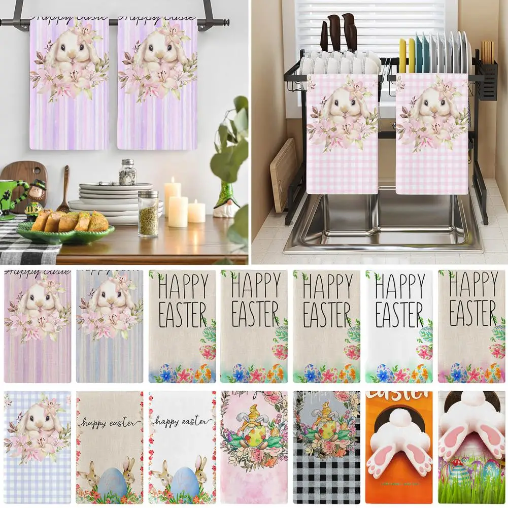 Dish Towel Neat Edge Kitchen Towel Adorable Easter Bunny Print Kitchen Dishcloth Towel Set Super Absorbent for Kitchen