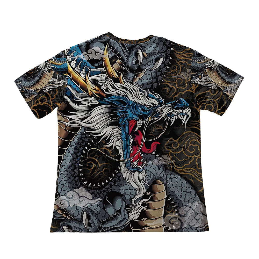 Auspicious Clouds Pattern Men's 3D Dragon Graphic Print T-shirt For Summer Trendy Short Sleeve Tees Crew Neck New Year Clothing