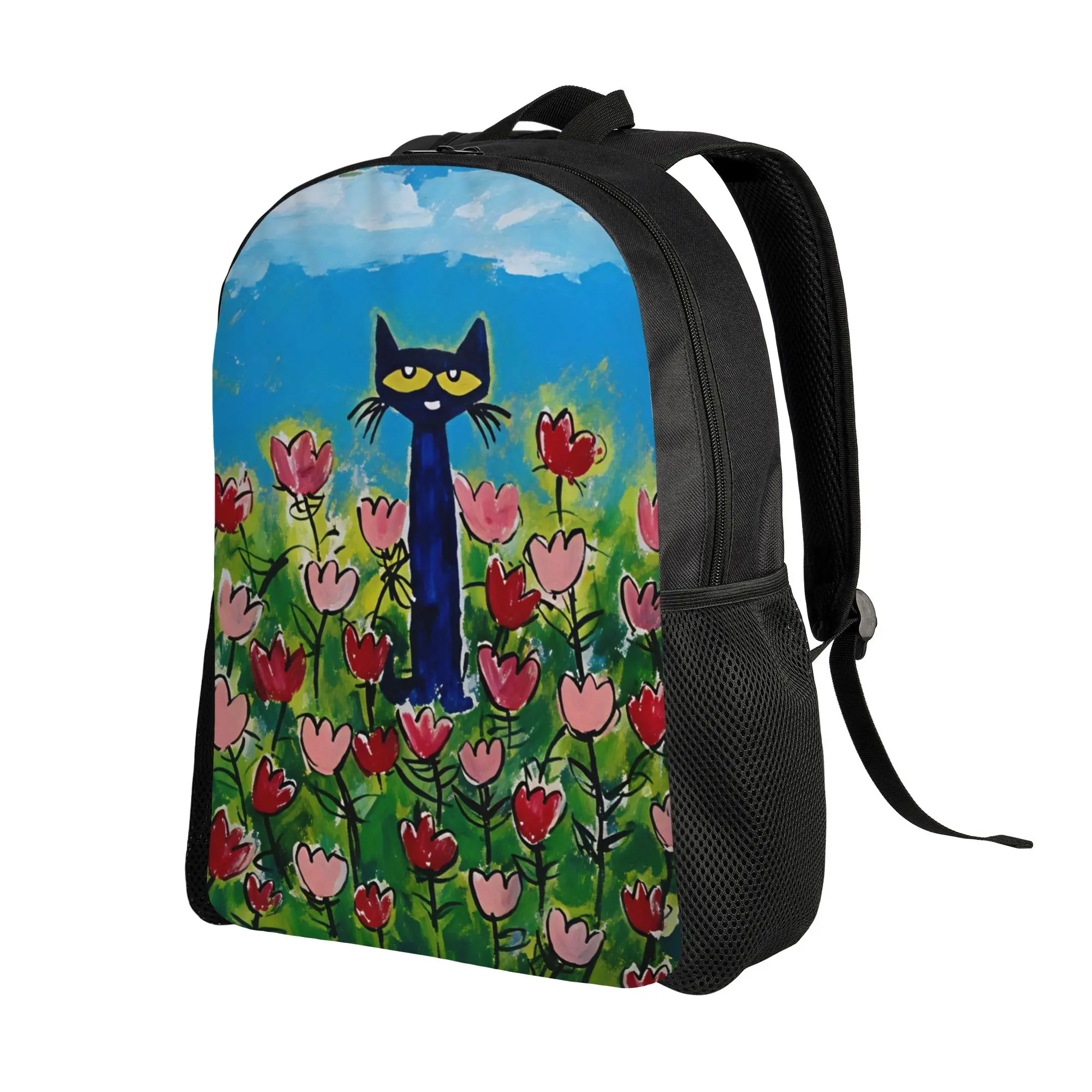 Pete The Cat Stars Comic Backpack  Women Men Polyester Camping Backpacks Breathable Pretty High School Bags Rucksack