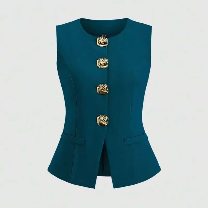 

2026 New Sleeveless Crew Neck Vest Fashion Women's Clothing Temperament Commuting Waist Solid Color Cross-border Women's Tops