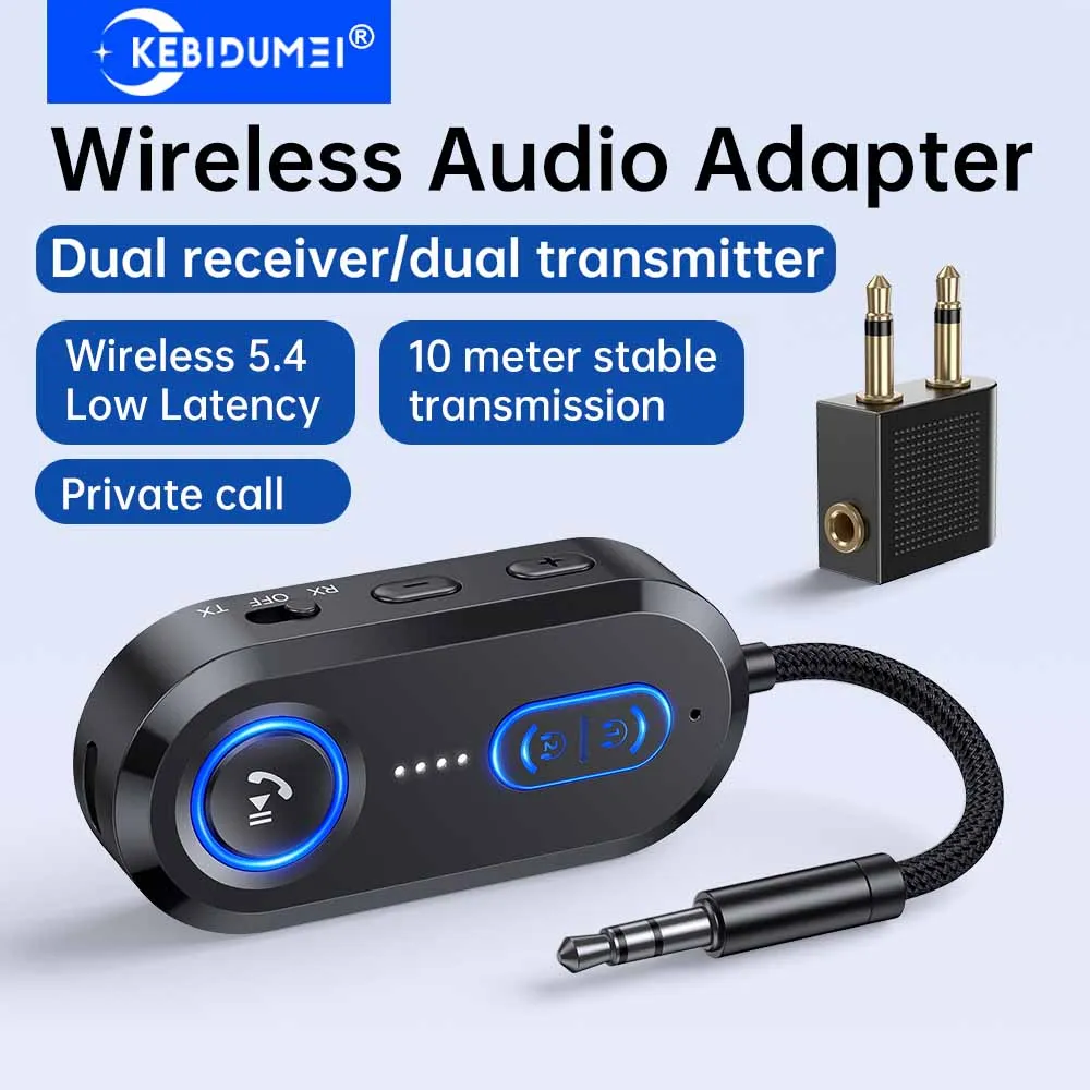 

KEBIDUMEI 2-в-1 Bluetooth 5.4 адаптер-передатчик-приемник, двойной TX, двойной RX, беспроводной 3,5-мм стереоадаптер для наушников, ТВ, автомобиля