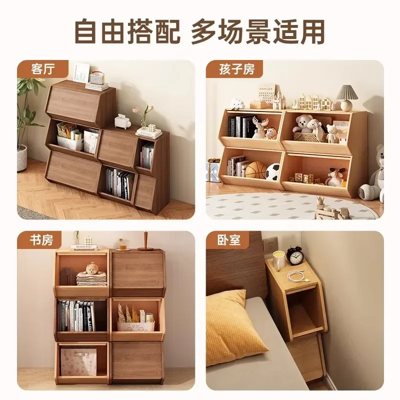Japanese solid wood storage cabinet can be stacked with toy snack locker, living room corner against the wall