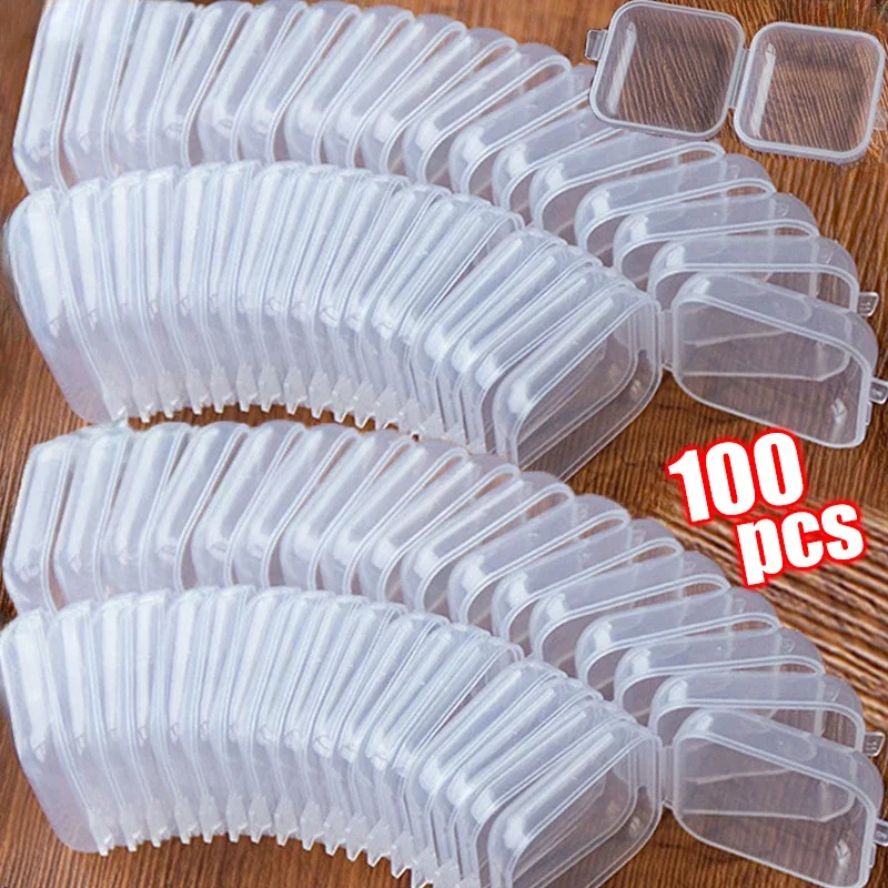 1/100 stuks Mini Opbergdoos Transparant Vierkant Plastic Case voor Oorbel Ring Sieraden Verpakking Draagbare Kruidenier Organizer