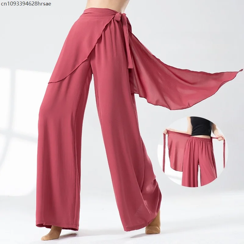 Classical Dance Pants Women Modern Dance Butt Cover Micro Flared Trousers Skirt Pants Flowy Practice Folk Dance Costume