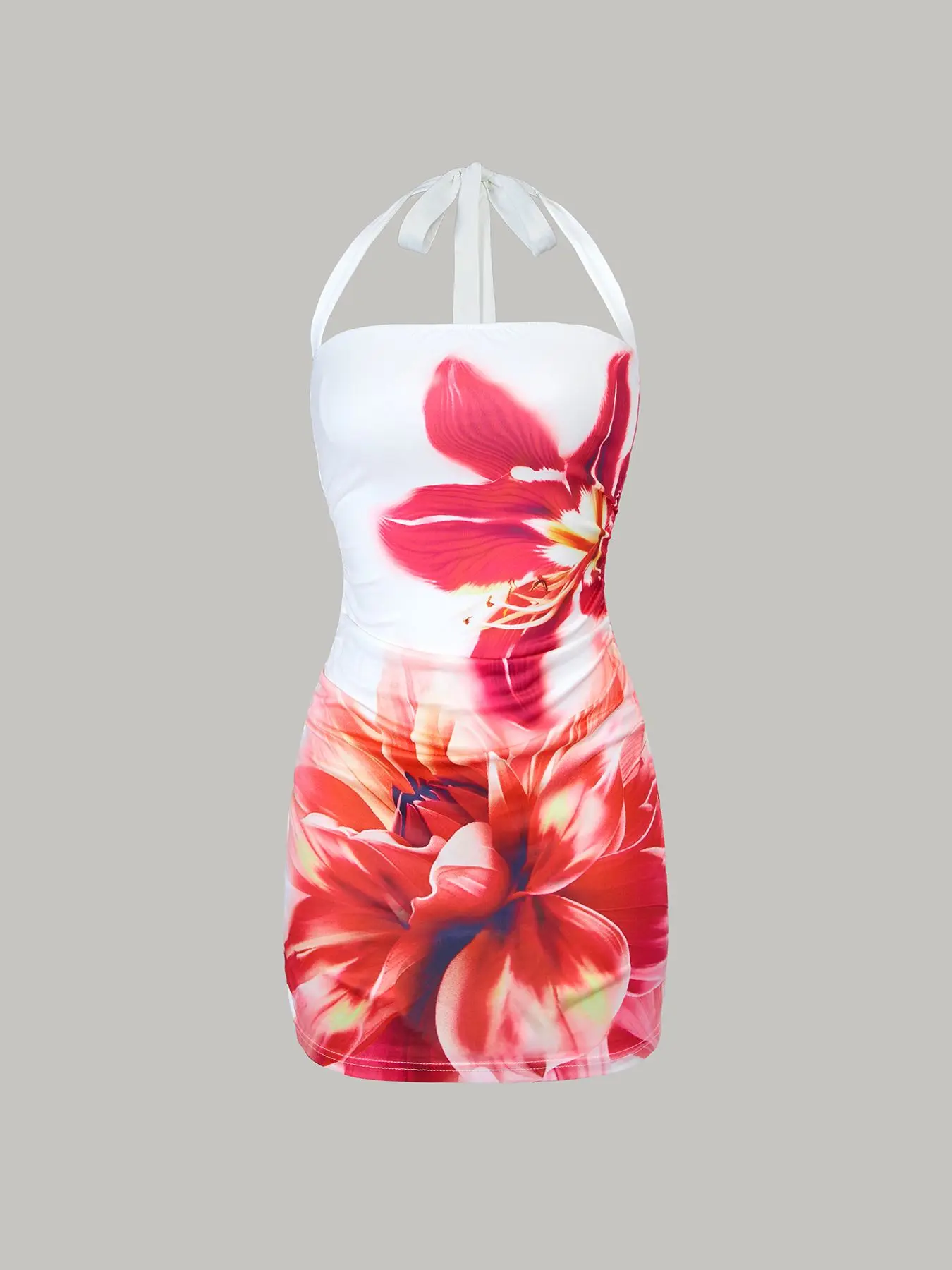 Damen-Strandkleid mit grafischem Blumenmuster, sexy ärmelloses Kleid mit Batikmuster, Damen-Sommerkleid für den Urlaub, figurbetonte Kleidung – Detail 9