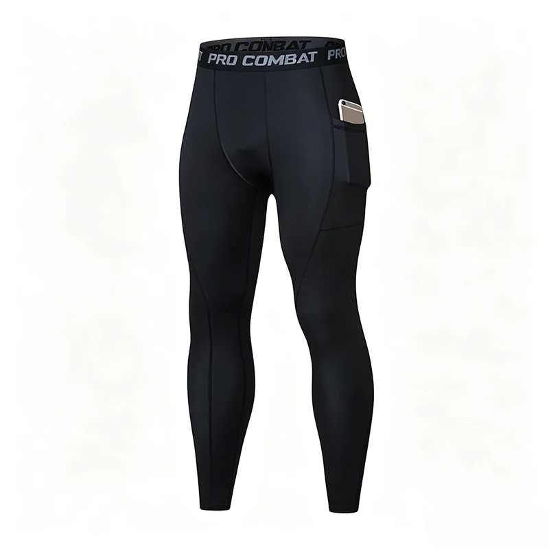 Kompressionshose für Herren, Trainings-Gym-Leggings mit Taschen, Laufhose, Fitness-Basketball-Jogging-Workout-Hose aus Polyester