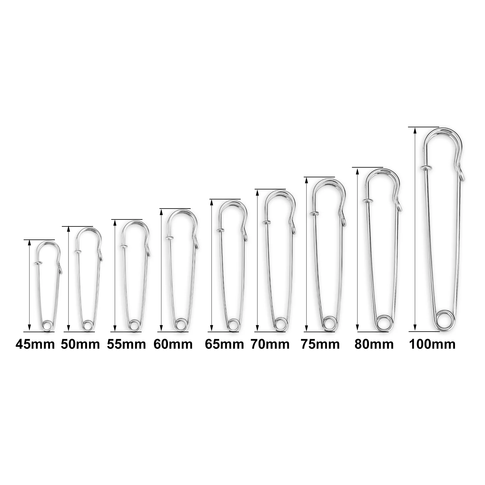 20pcs 45/50/55/60/65/70/75/80/100mm Large Safety Pins Brooch Base Hook For DIY Lock Jewelry Craft Making Accessories Supplies