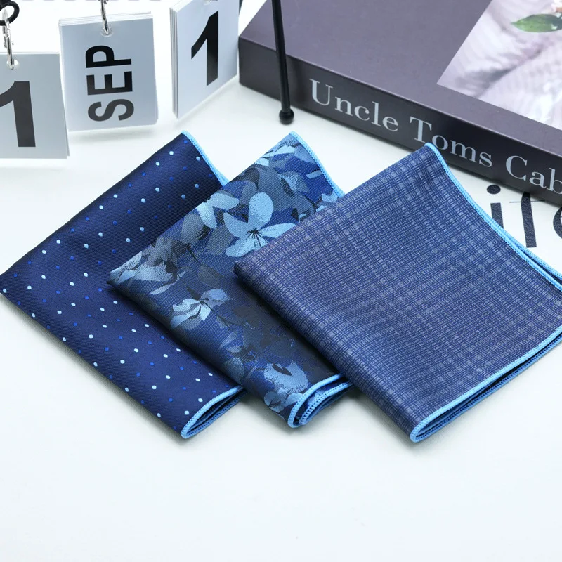 Homens Elegante Azul Marinho Hanky Cravat, Lenço Quadrado Formal, Flower Dots Pocket Square Suit, Toalha Peito, Camisa Acessórios