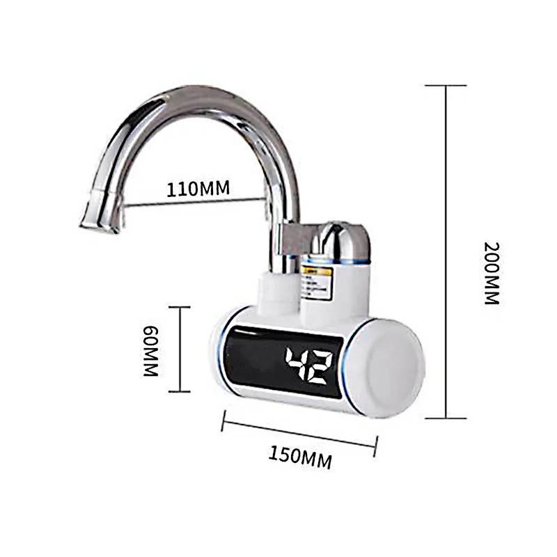 220v Rotatable Bathroom Kitchen Heating Tap Water Faucet Tankless Electric Hot Water Heater Faucet with LED Digital Display