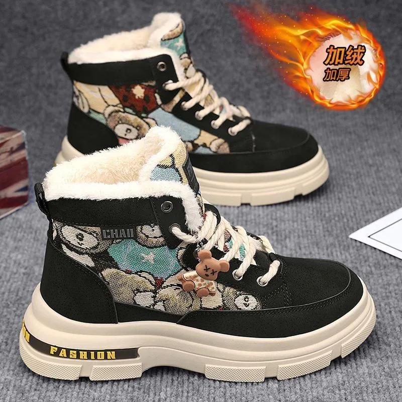 

Men's Boots High Top Plush Cotton Shoes 2024 Winter Thicken Keep Warm Snow Boots Non-slip Wear Resistant Lace Up Tooling Shoes