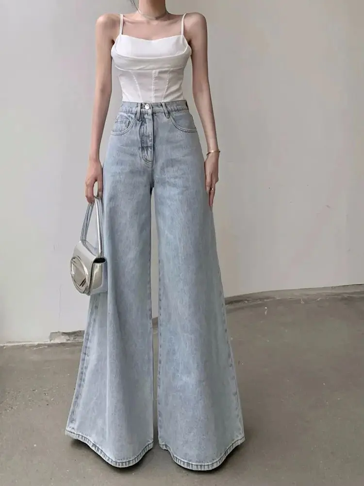 

Jmprs High Waist Loose Women Jeans Korean Causal Wide Leg Ladies Trousers Comfortable Fit Faionable plus Size Pants