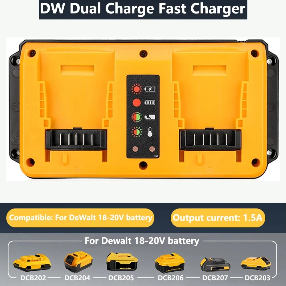 

Portable Dual Ports Charger for Dewalt 18V-20V Lithium Battery Rechargeable DCB207 DCB206 DCB203 DCB204 Fast Charger EU Plug