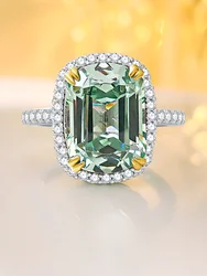 Luxurious light green tourmaline 925 sterling silver ring set with high carbon diamond temperament niche and versatile for women
