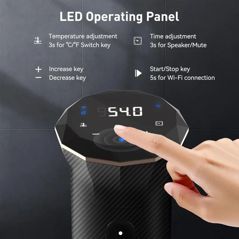 

IPX7 Водонепроницаемая нержавеющая сталь Wi-Fi Sous Vide Машина: Ультра-тихая плита Sous Vide Погружной циркулятор Управление через приложение