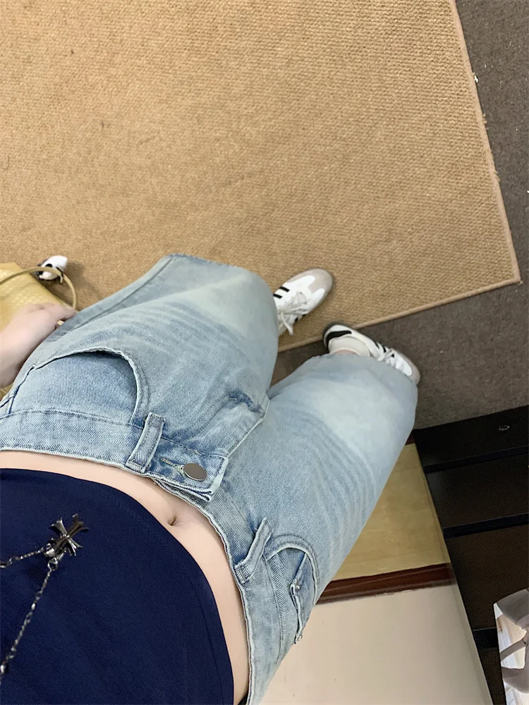 Damskie jeansy z wysokim stanem, szerokimi nogawkami, długości 7/8, w stylu amerykańskim retro, luźny krój, prosty fason, dla puszystych, jesienne modne spodnie.