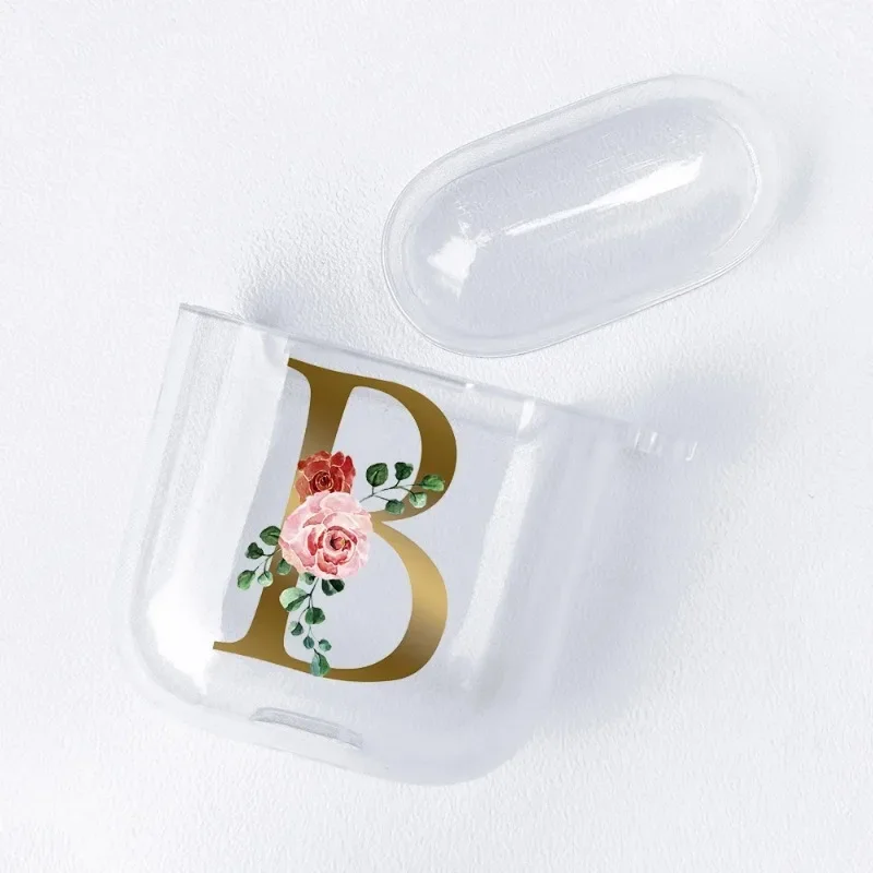 Casing Earphone bening huruf alfabet emas mawar, untuk Apple AirPods 4 3rd 2 Pro2 penutup transparan untuk Airpod 1 3 pelindung Fundas