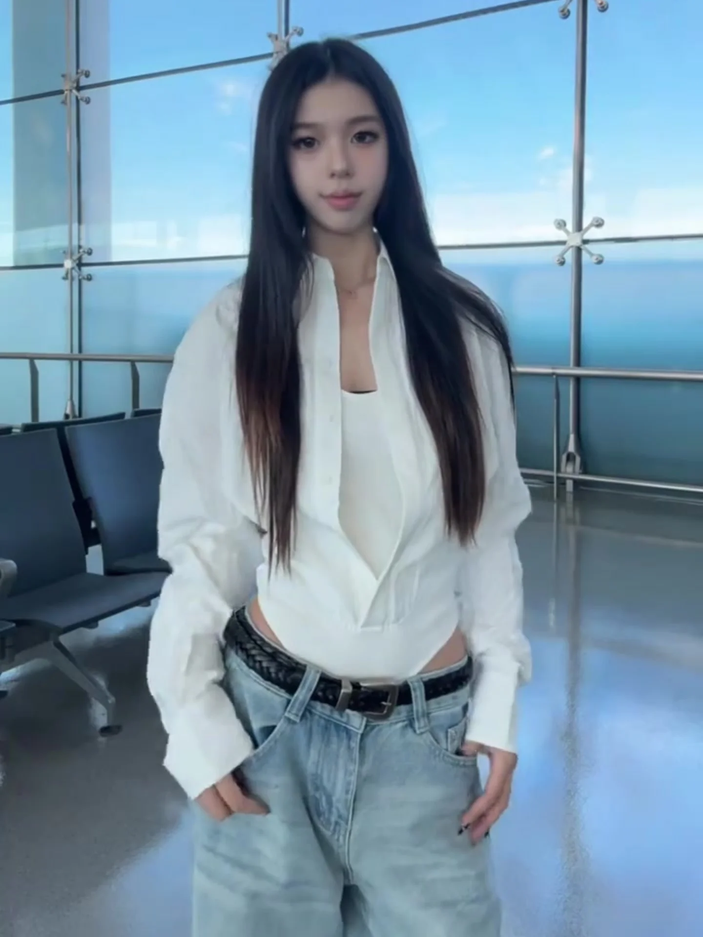 

Slim Fit Long Sleeve Neck Shirt Women's Early Spring Inner Wear Waist Cinched Pure Desire Sexy Top