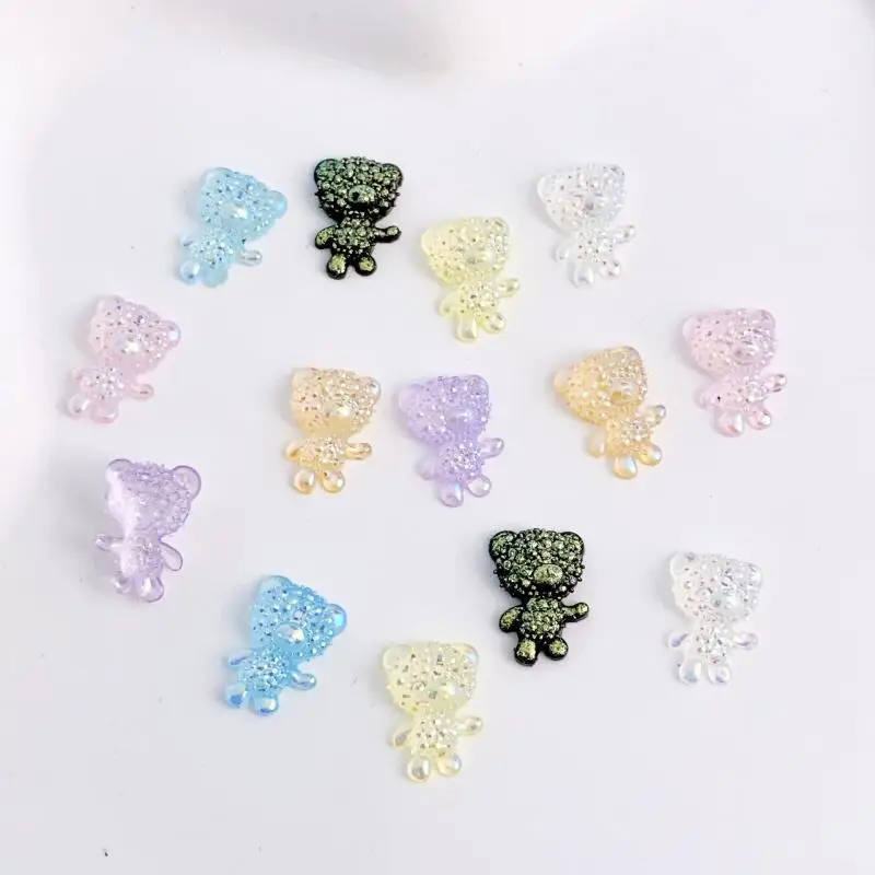 50Pcs 3D Transparent Bubble Bears Nail Charms Cartoon Solid Color Bear Nail Art Decorations Accessories for Manicure DIY