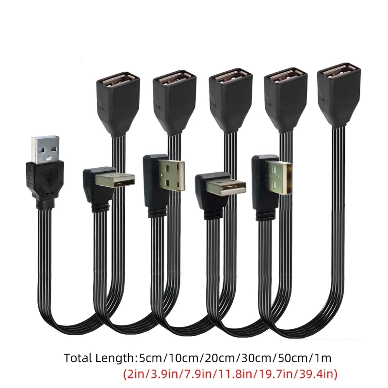 スーパーフラットフレキシブル USB 2.0 A オス - メス 90 角度延長アダプタケーブル USB2.0 オス - メス右/左/下/上