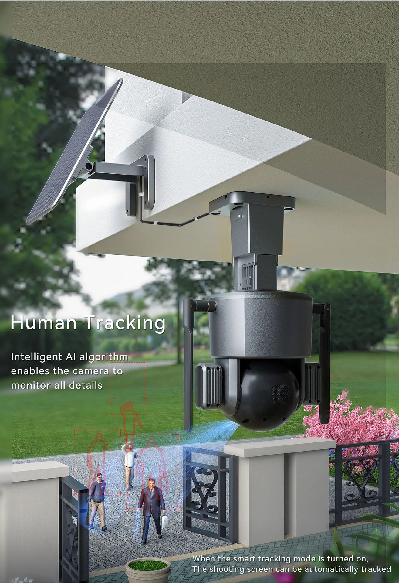 WiFi Wireless CCTV Security IP Solar Flood Light Siren Alarm 2.5mm+5-50mm 10X Optical Zoom Lens Cloud Data Storage