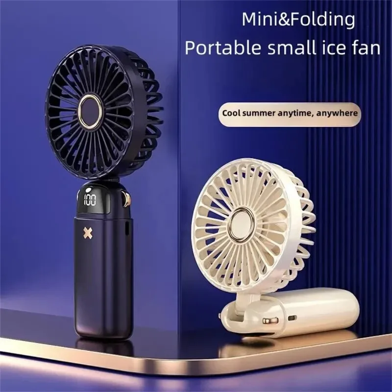 

5 Speed Handheld Fan Foldable Portable Rechargeable Silent Office Student On Dormitory Travel With Stand And Display Screen