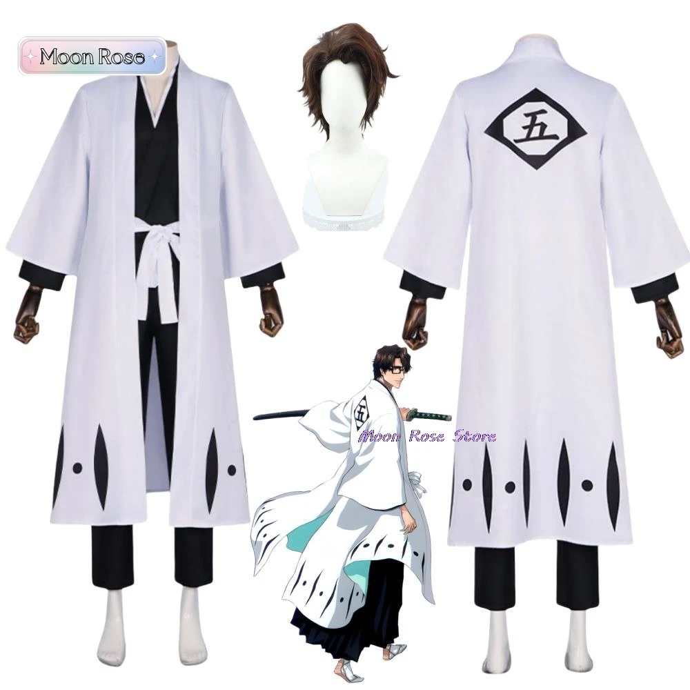 Anime Bleach Aizen Sousuke Cosplay Costume Wig Sets Bleach Thousand Year Blood War Gotei 13 Team 5 Captain Robe Kimono Outfits