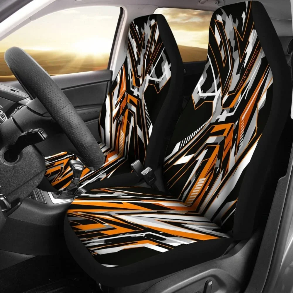 Extreme Racing Army Style Black & Orange Design Car Seat Covers,Pack of 2 Universal Front Seat Protective Cover