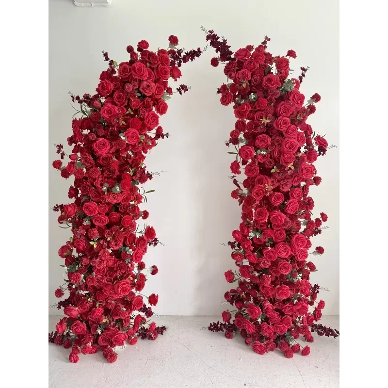 Red Rose Artificial Flower Arch, Wedding Ceremony Backdrop Decor, Removable Floral Arch for Party & Event