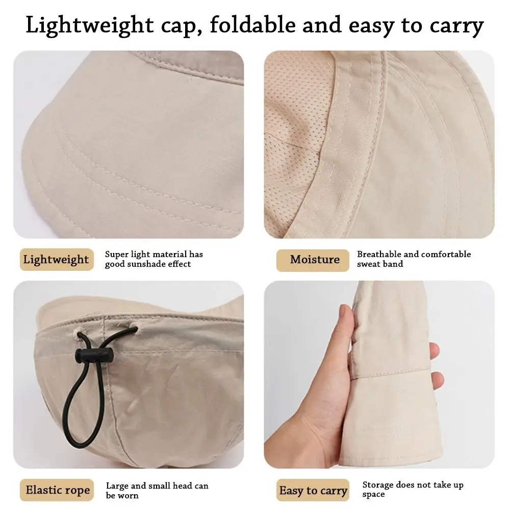 Foldable Wide Brim Ponytail Sun Hat Drawstring Adjustable Cap Summer Quick-dry Visor Fisherman Cap For Women Beach Hat