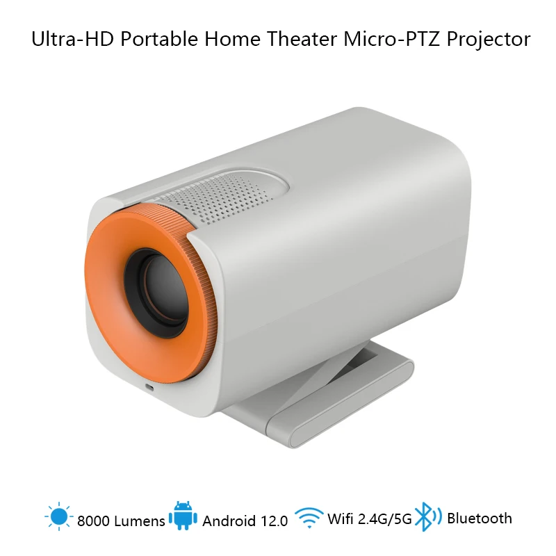 

Портативный проектор Micro-PTZ для домашнего кинотеатра Android 12.0 Ultra-HD с двойным Wi-Fi BT5.2 720P Домашний проектор для спален и стен