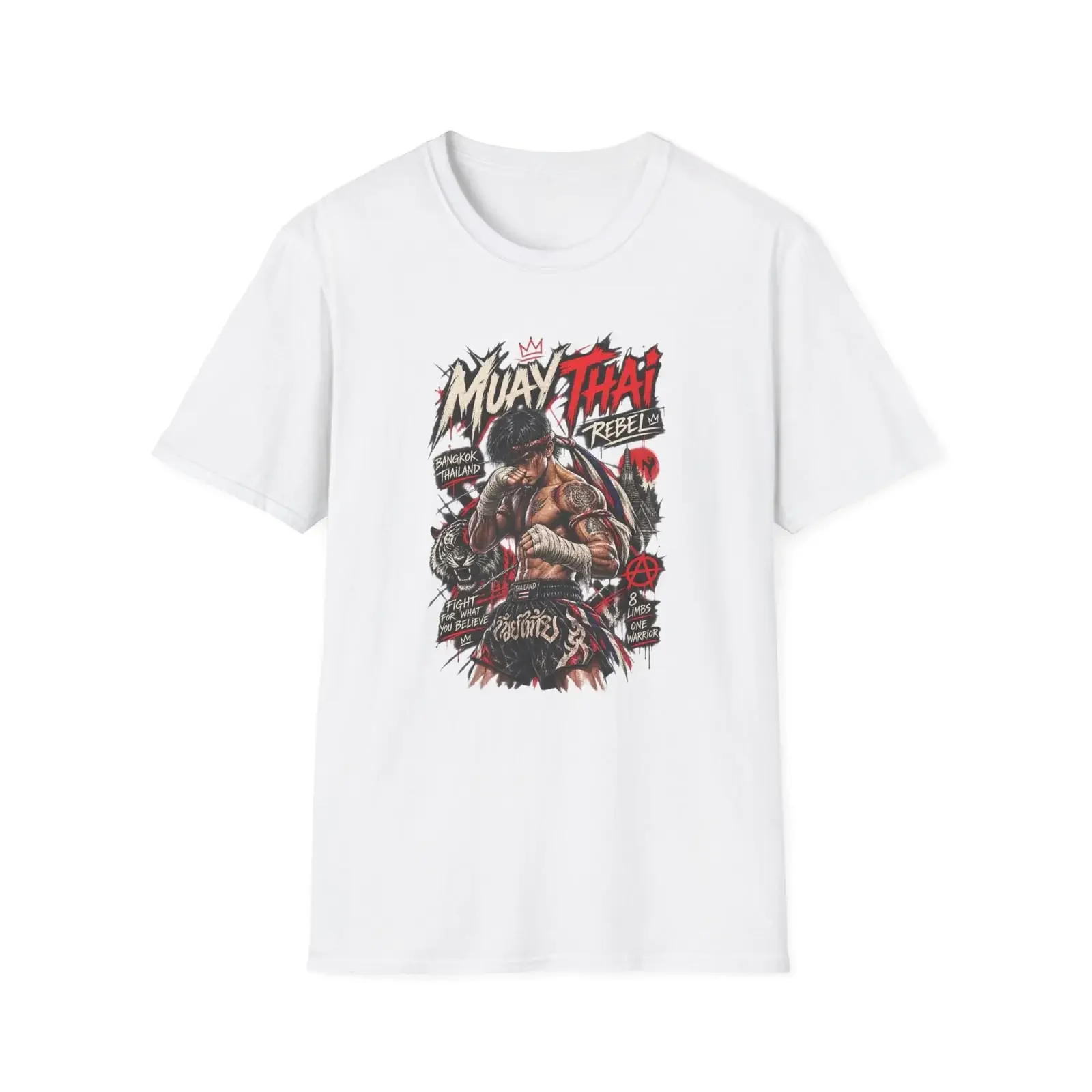 Muay Thai Rebel T Shirt Fighter Tiger Bangkok Boxing Streetwear vintage Washed streetwear Stylish graphic Casual