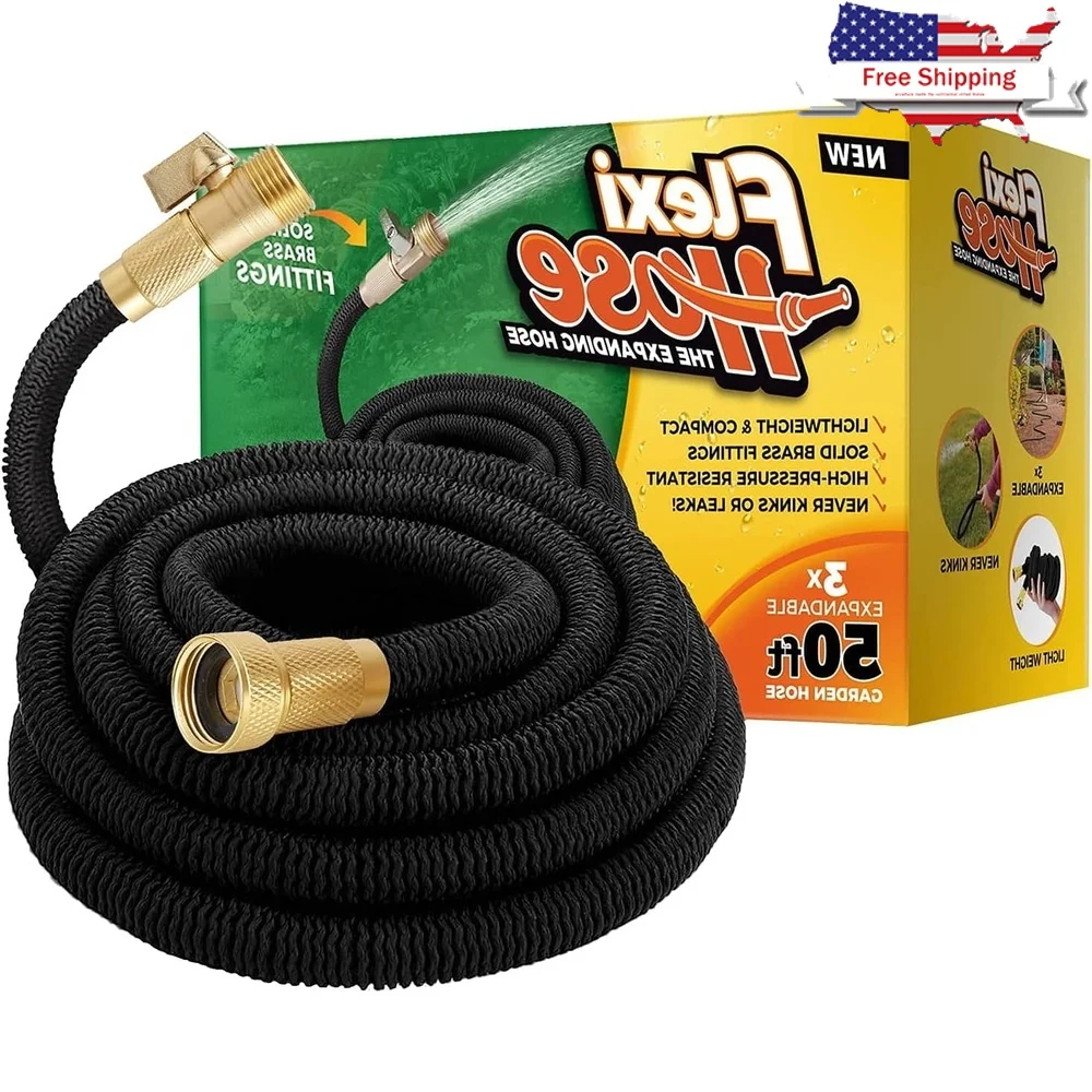 

Extra Strong Expandable Garden Hose 50 ft Lightweight No Kink Hose with Solid Brass Fittings Outdoor Use and Cleaning