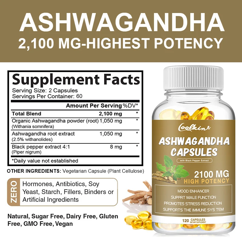 Ashwagandha Capsules 2100mg - Relieve Stress, Improve Sleep, and Enhance Immunity