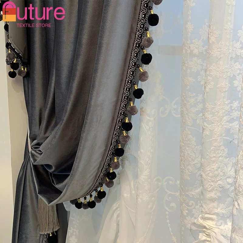 Curtains for Living Dining Room Bedroom European Simple Modern Gray Velvet Blackout Customized Luxury Atmosphere