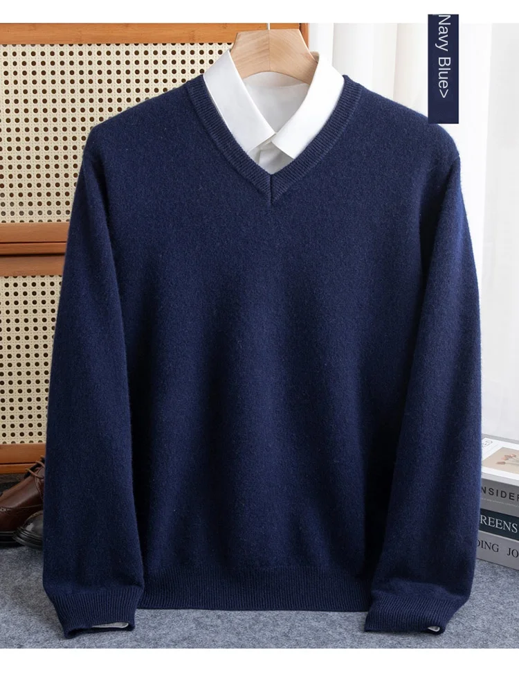 100% reiner Merinowollpullover für Herren, V-Ausschnitt, Strickpullover, große Größen, Kaschmir, Herbst/Winter, neuer Langarmpullover, hochwertige Oberteile – Detail 40