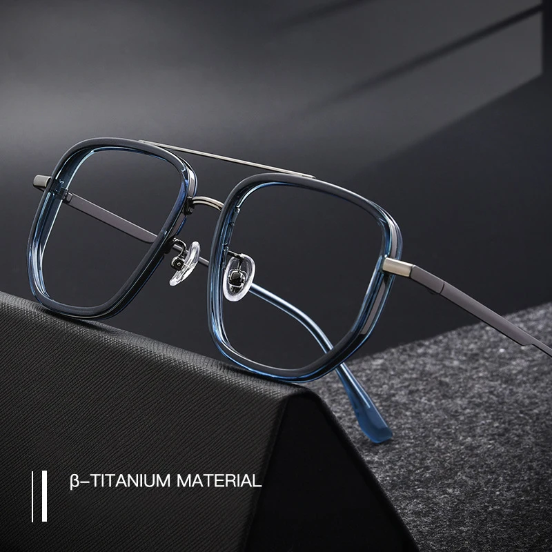 

Ultra Lightweight Titanium Frame Glasses TR90 Retro Pilot Double Beam Eyeglasses Polygonal Large Square Frame Men Women Eyewear