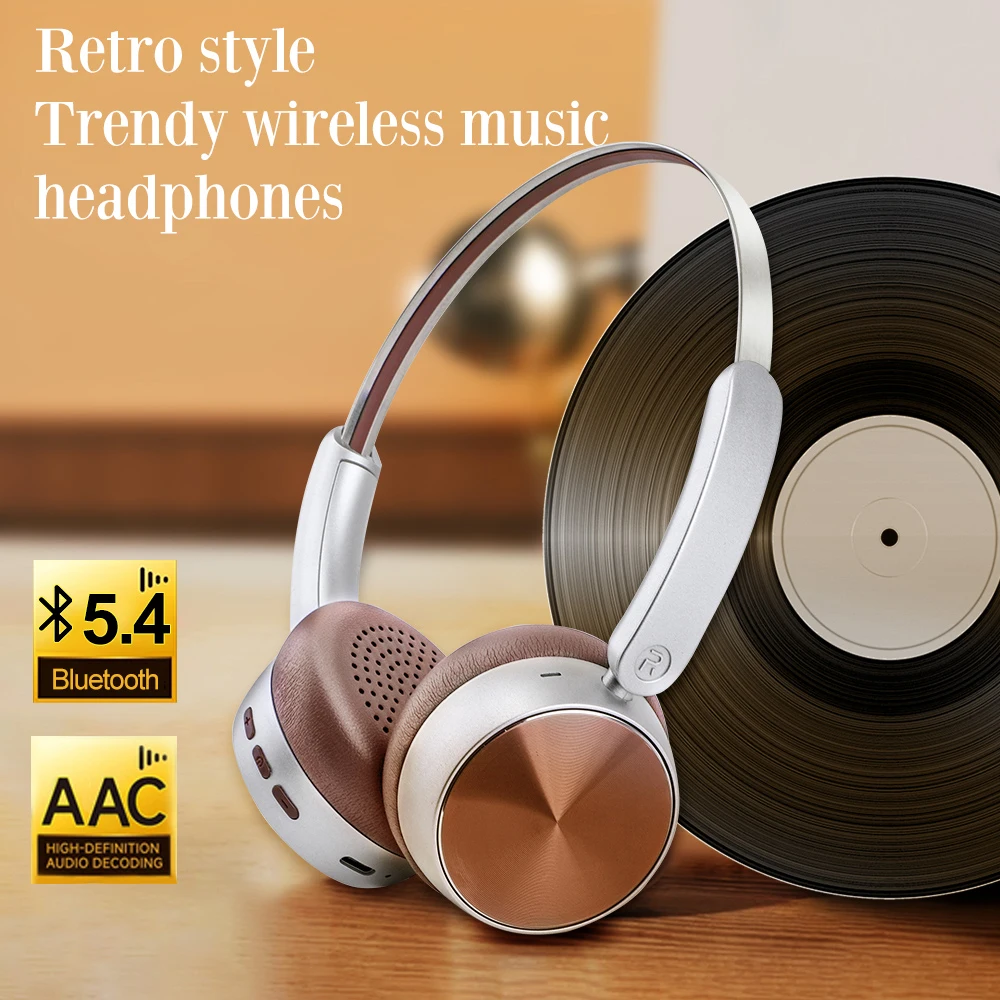 Metal Wireless Retro Headphones 80H Playtime Bluetooth 5.4 Headset Fashion Vintage HiFi Sound On Ear Headphone Valentine Gift