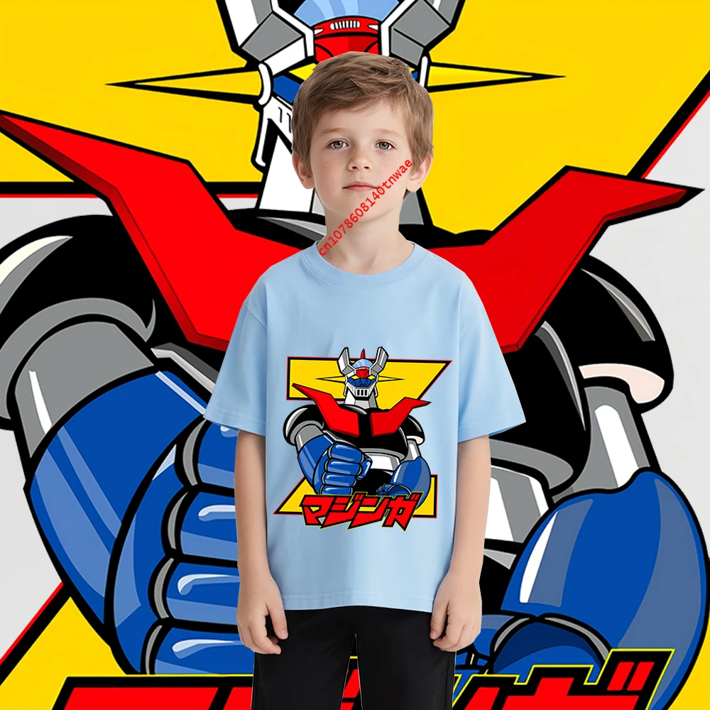 Mazinger. Robot. Mazinger Z-ropa de anime para niños, camiseta de algodón puro de manga corta con dibujos animados, tops informales para niños