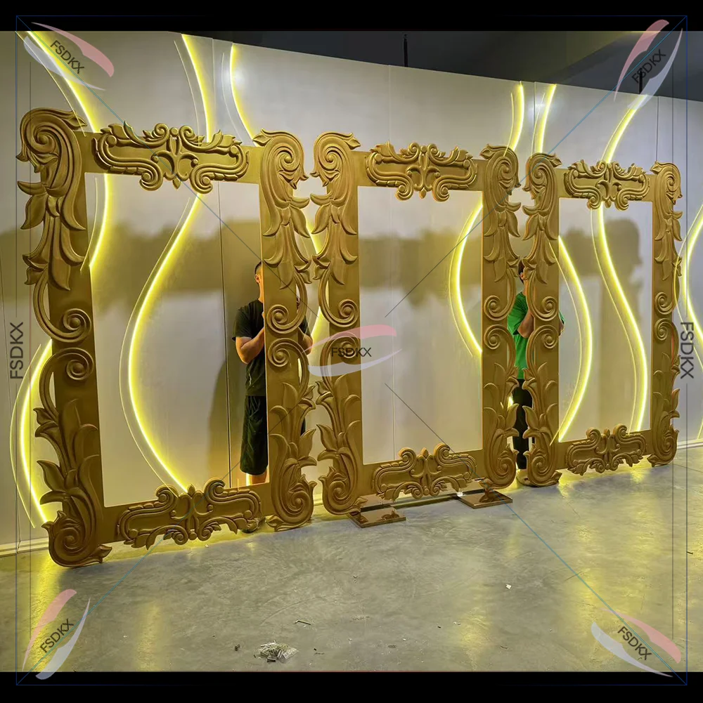 Luxury Gold Photo Frame For Event Furniture Background Arch With Stainless Steel Base