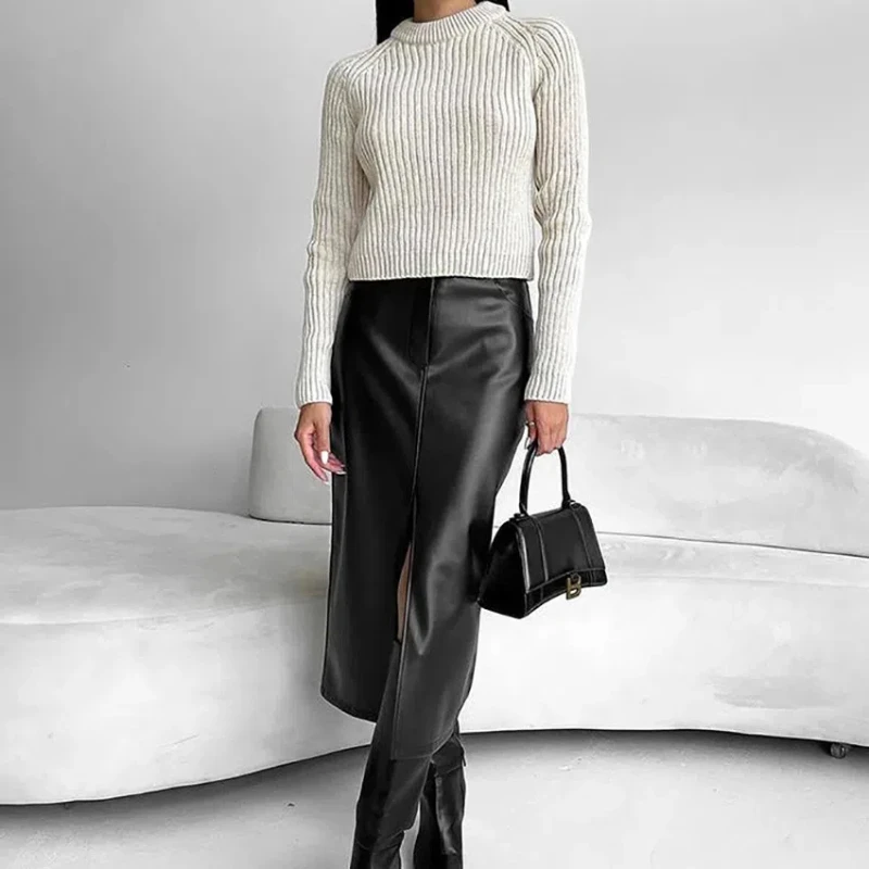 Jupe droite coréenne pour femme, taille haute, monochromatique, bouton patchwork, tout match, vêtements de tempérament, nouvelle mode, printemps, automne