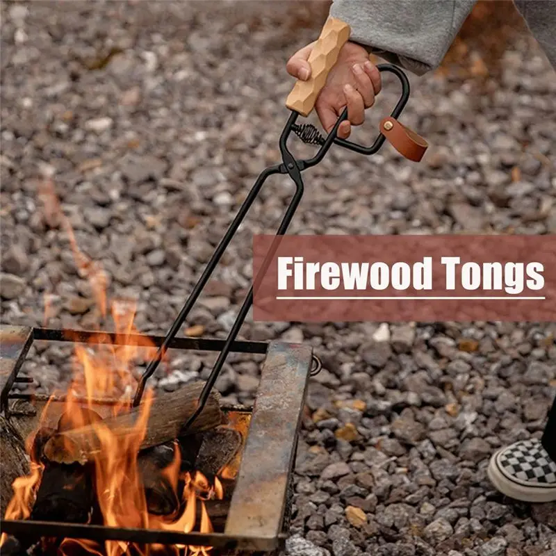 ABUN Wood Handle Charcoal Tongs, Long BBQ Grilling Tongs for Outdoor Camping Fire Pit, Anti-Scald Design for Safe Cooking