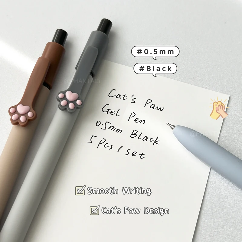 5PCS/Set Cat's Paw Style Gel Pen For Students 0.5mm Black Pen Creative Pen Clip Design Writing Pen School Office Suppliers