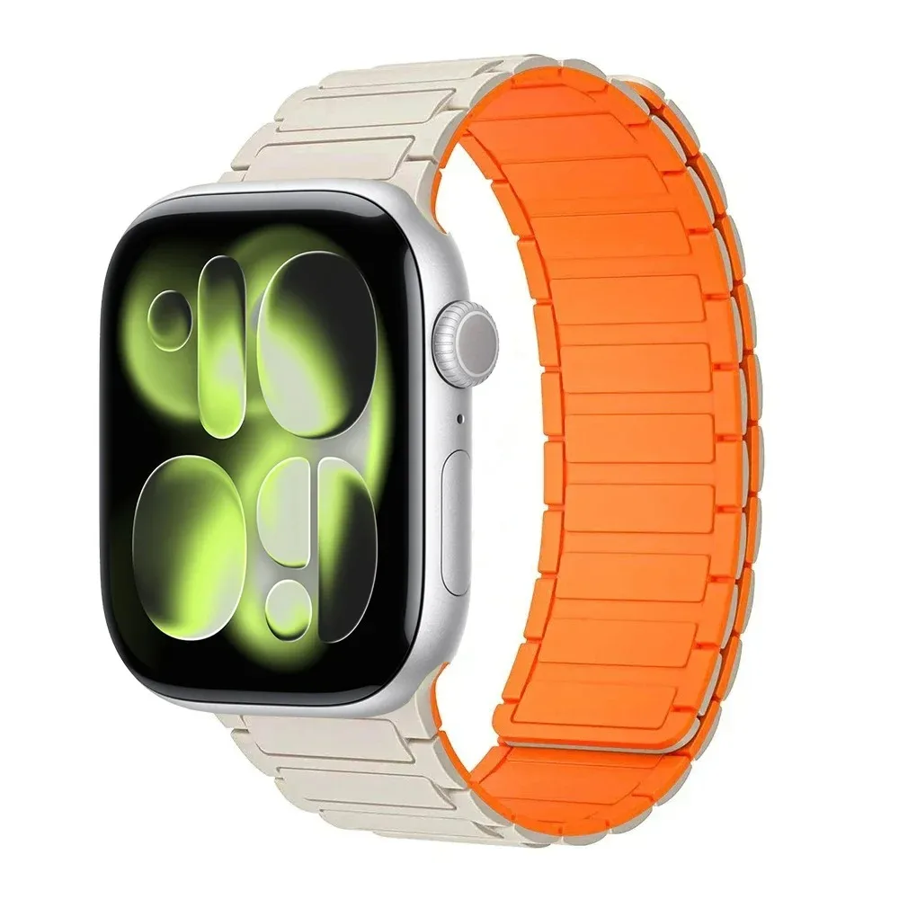 حزام سيليكون رياضي لسلسلة ساعات أبل 11 10 46 مم 42 مم/Ultra 3 2 49 مم حزام ساعة مغناطيسي iWatch 9 8 7 6 5/SE 3 2 44 مم 45 مم