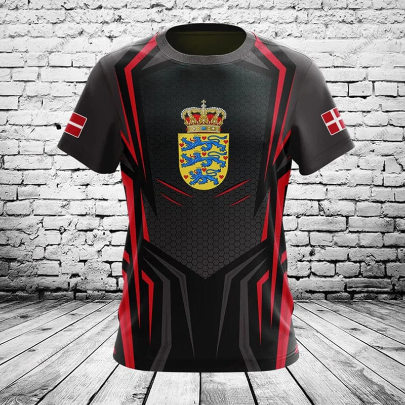 

Пользовательское имя Дания Щит Спортивные футболки с рисунком Летний мягкий крутой трикотаж с круглым вырезом Повседневная уличная одежда Унисекс Модная домашняя одежда